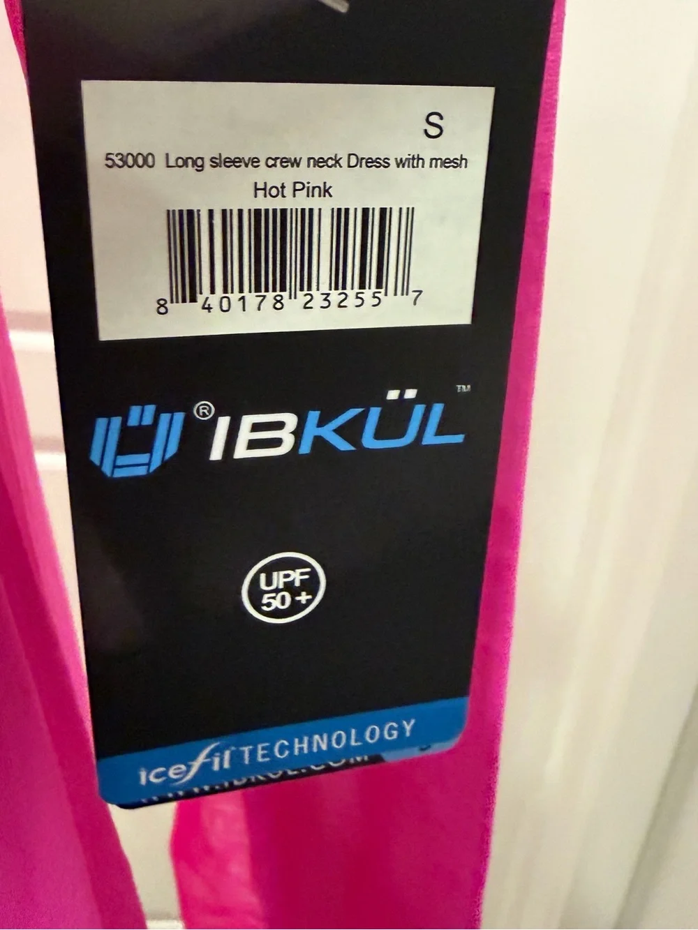 IBKUL Bright Pink Long Sleeve Athletic Performance Dress UPF 50+